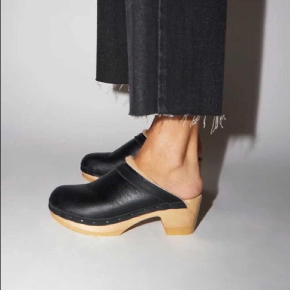 No.6 Dakota Shearling Clog on Mid Heel (2.5 inches)  in Ink Aviator, 38